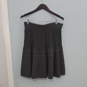 DONNA KARAN Charcoal A-Line Fit Flare Skirt Ribbed Wide Waistband Pull On Sz LRG